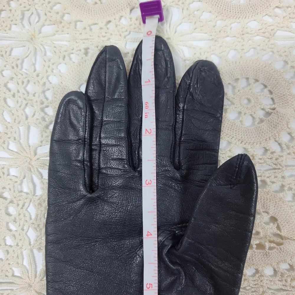 Vintage Long Black Leather Gloves Silk Lined Size 6.5 Elbow Length Evening Opera